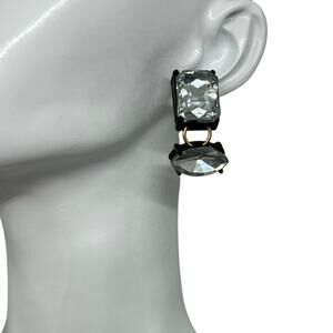 Vintage Crystal Rhinestone Drop Earring Black Setting Emerald Cut Navette